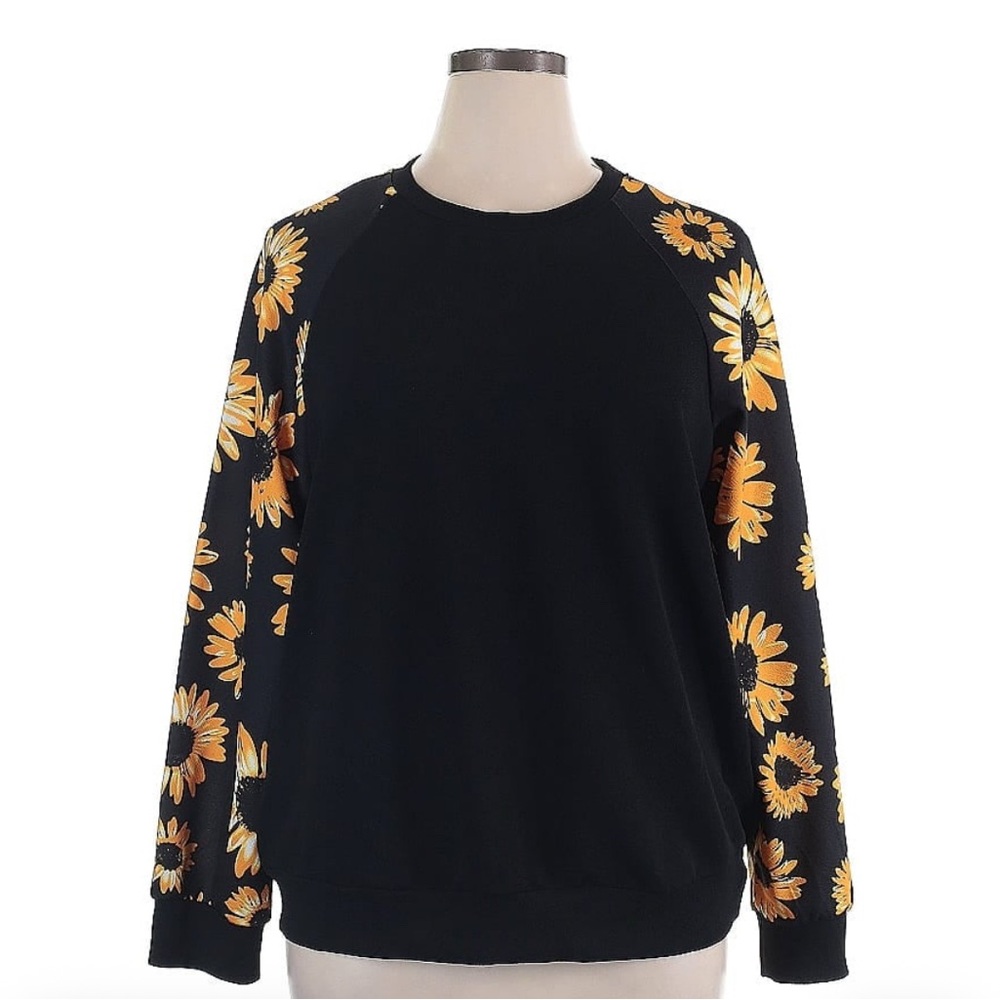 SHEIN Black Sunflower Print Sweater
